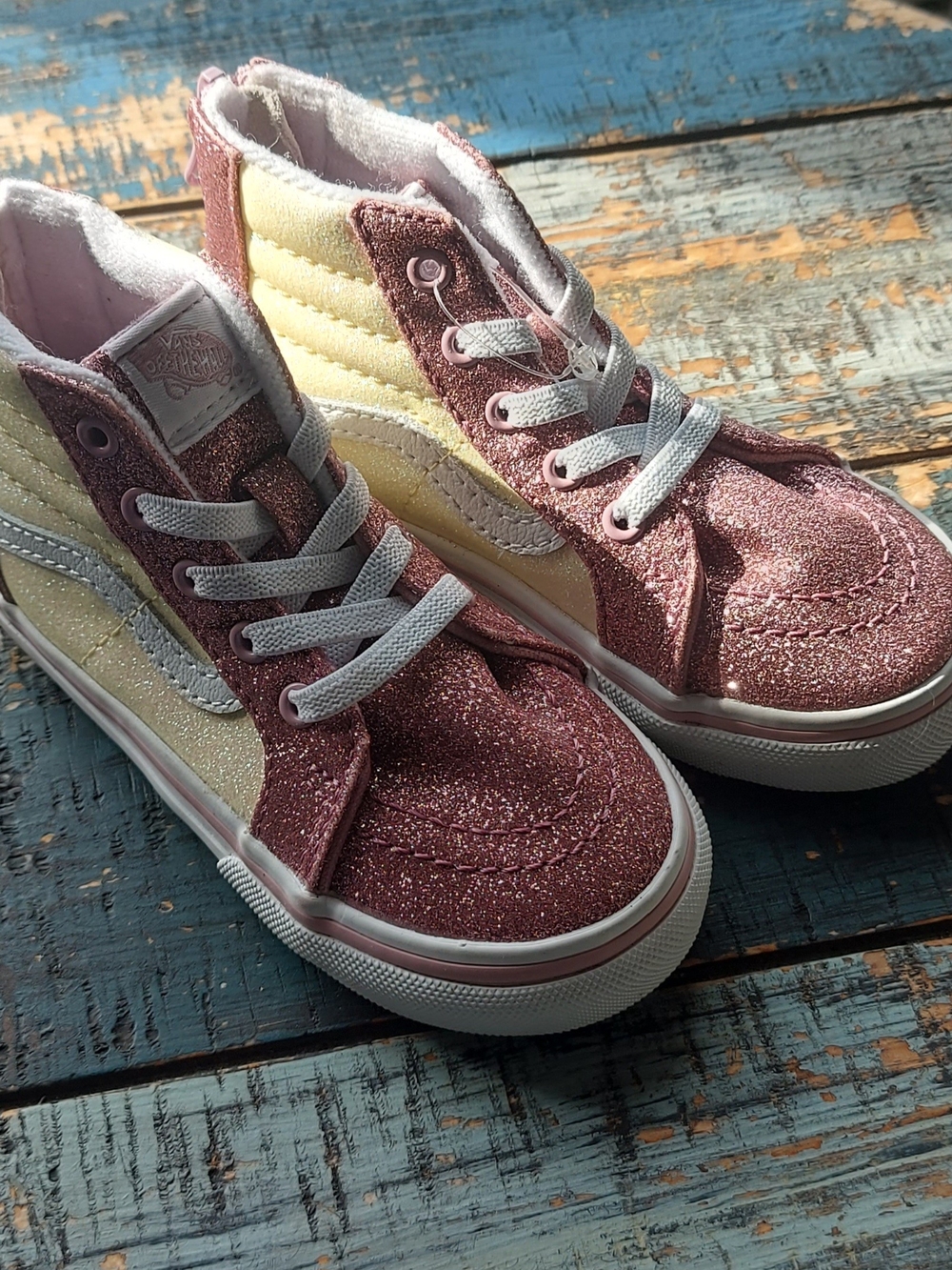 Vans Kids' Glitter High-Top Sneakers in Pink and Cream
